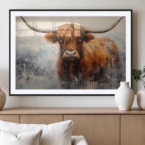 Scottish Highland Wall Art Canvas Print, Framed Longhorn Art