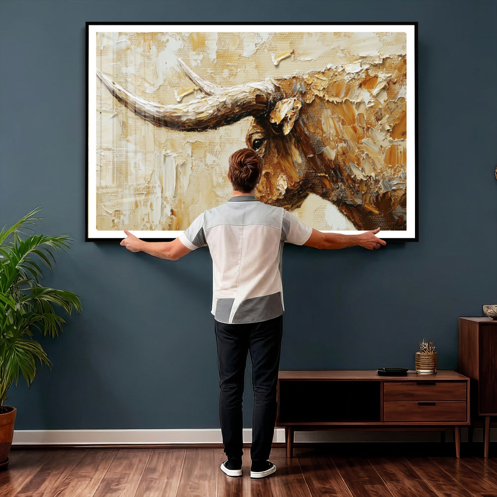 Rustic Longhorn Bull Wall Art Canvas Print – Vintage Western