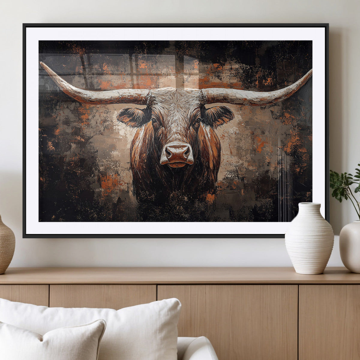 Abstract Longhorn Wall Art Canvas Print – Vintage Western