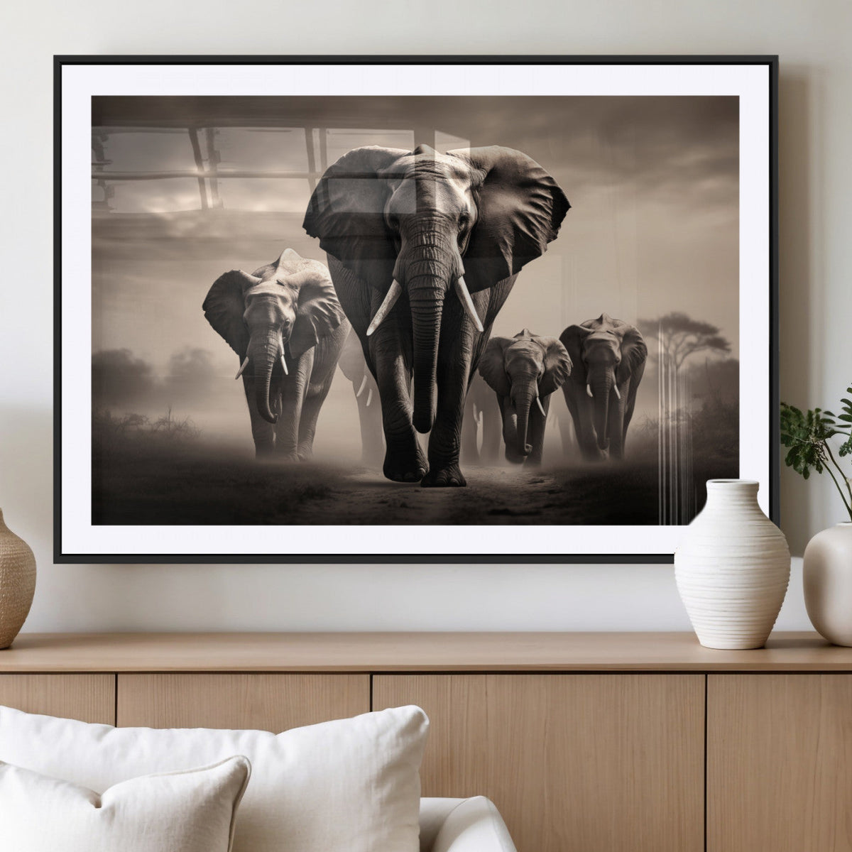 Elephant Family Wall Art Canvas Print, Framed Elephant Wall