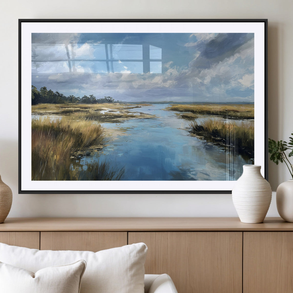 Marshland Wall Art Canvas Print – Serene Water Reflection
