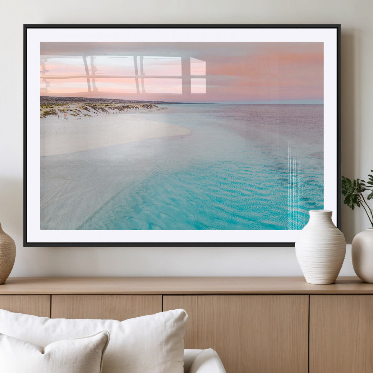 Serene Pastel Beach Wall Art Canvas Print, Tranquil Coastal