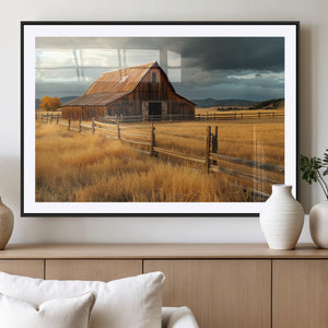 Golden Sunset Barn Wall Art Canvas Print, Rustic Autumn Farm