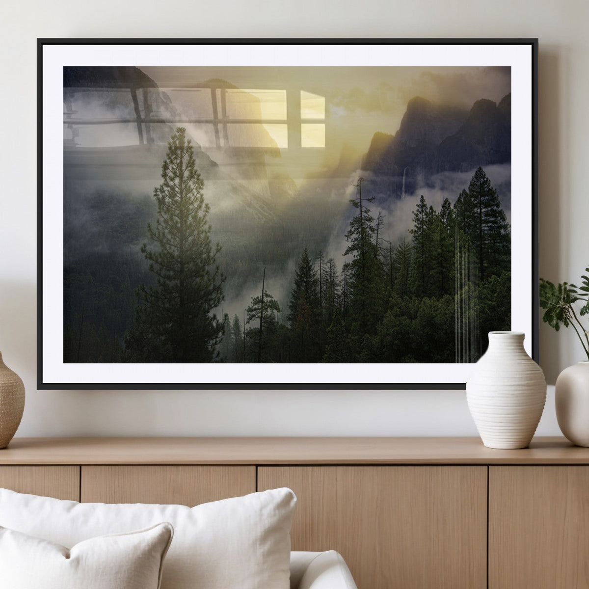 Misty Mountain Valley Wall Art Canvas Print, Golden Sunrise