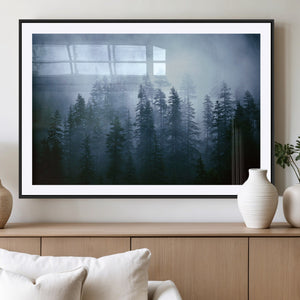 Foggy Evergreen Pines Wall Art – Mist Forest Blue Haze Moody