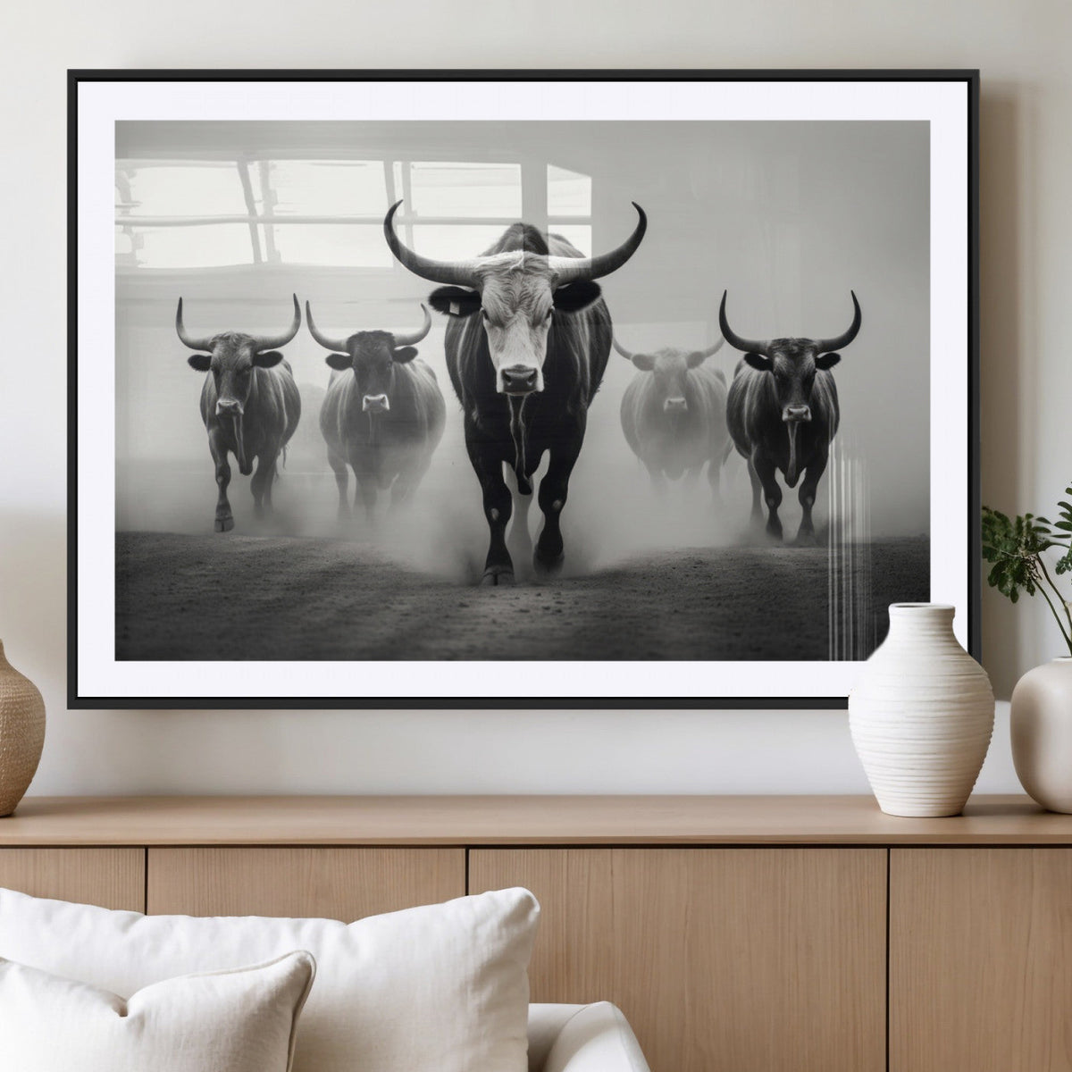 Texas Longhorn Wall Art Canvas Print, Framed Speckled Cow
