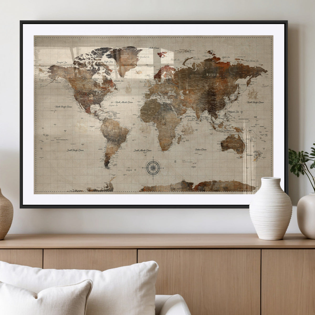 World Map Canvas Print – Framed Detailed Map of the World