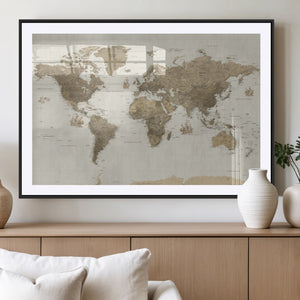Detailed World Map Wall Art Canvas Print