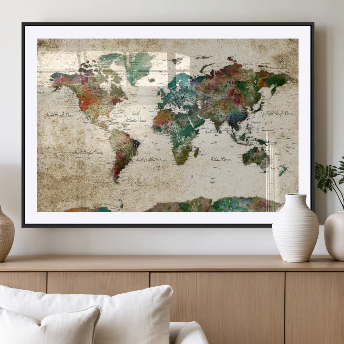 World Map Canvas Print – Framed Detailed Map of the World