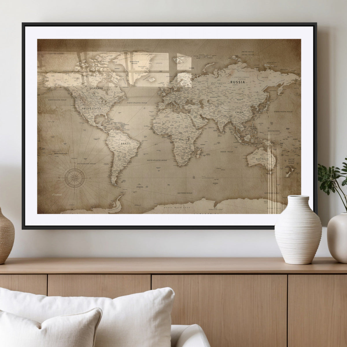 Colorful Watercolor World Map Canvas Wall Art – Framed