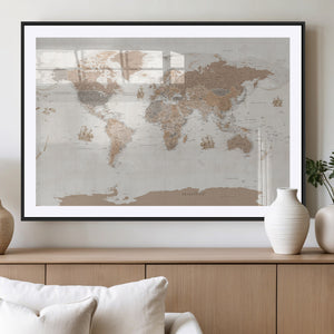 Framed Large World Map Canvas Print for Office Decor