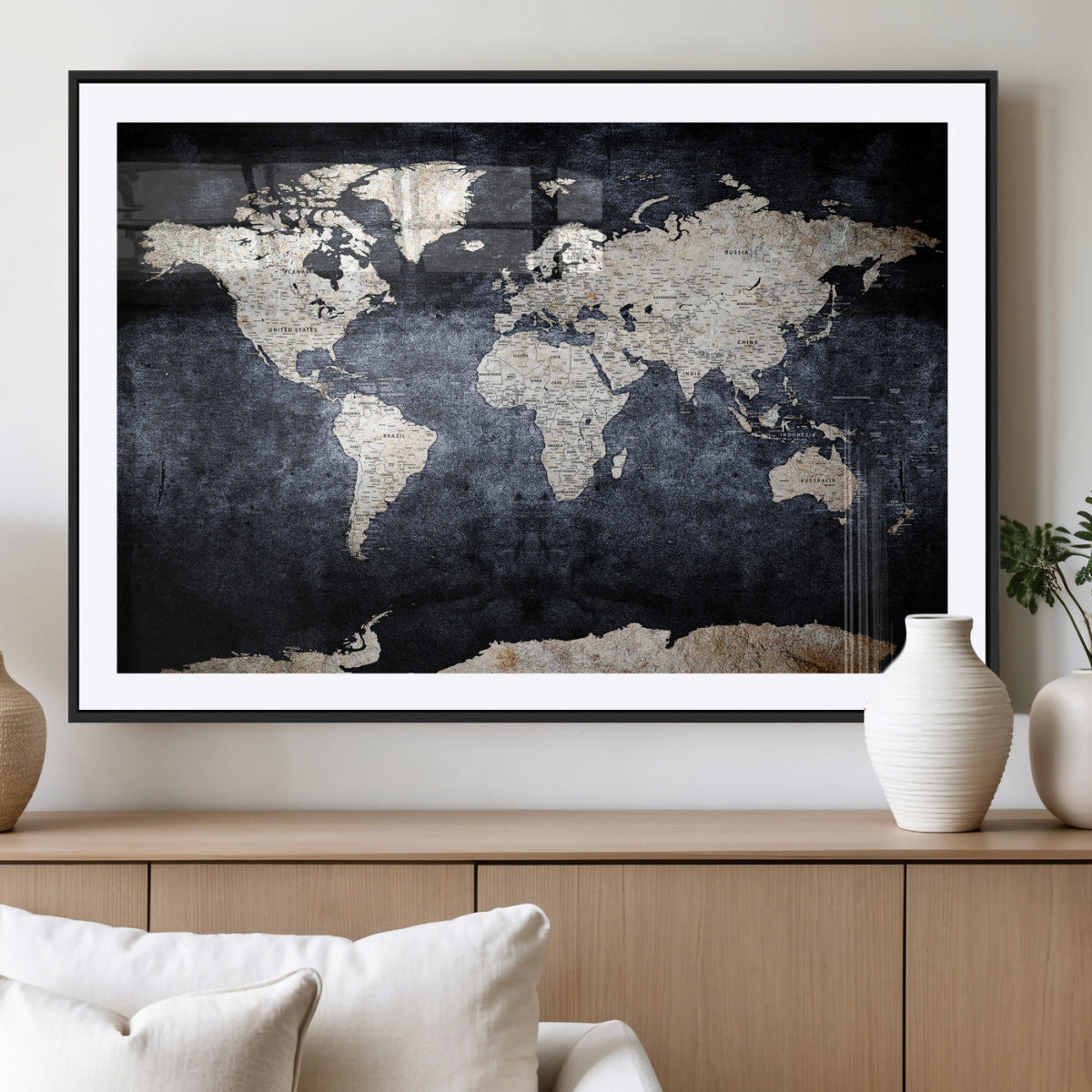 Vintage World Map Canvas Wall Art – Antique Triptych Map
