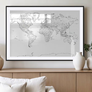 World Map Canvas Print – Framed Modern Detailed Map of the