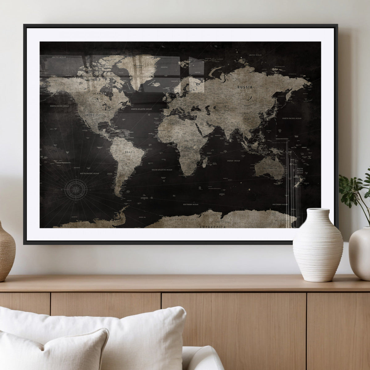 Detailed World Map Wall Art Print - Large Framed World Map