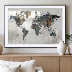 World Map Wall Art Canvas Print for Office Wall Decor