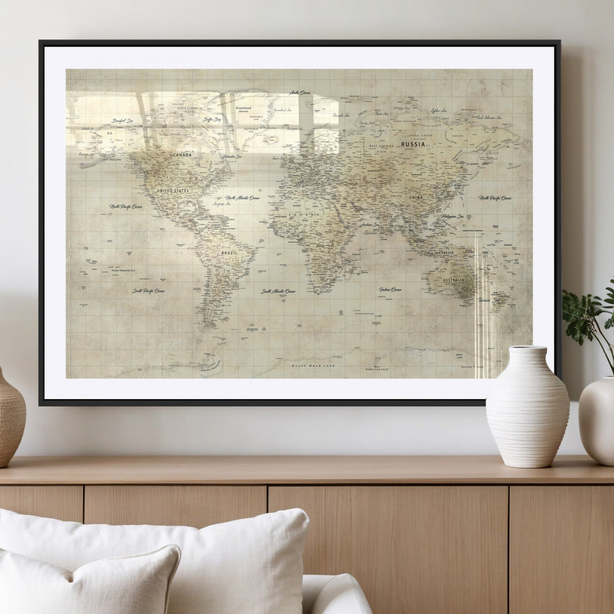 Colorful Watercolor World Map Canvas Wall Art – Framed