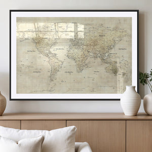 Colorful Watercolor World Map Canvas Wall Art – Framed