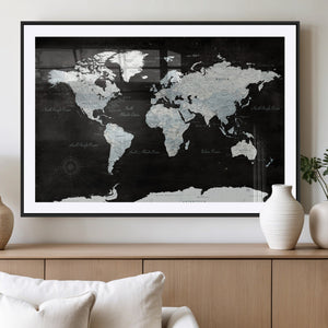World Map Canvas Print – Framed Push Pin Wall Art, Color