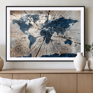Rustic World Map Canvas Print – Framed Wall Art for Couples,