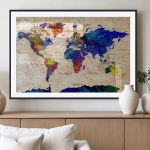 Watercolor World Map Canvas Print – Framed Wall Art for