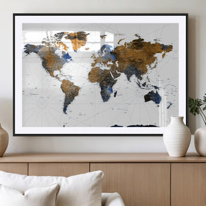 World Map Wall Art Canvas Print, Modern Decorative Framed