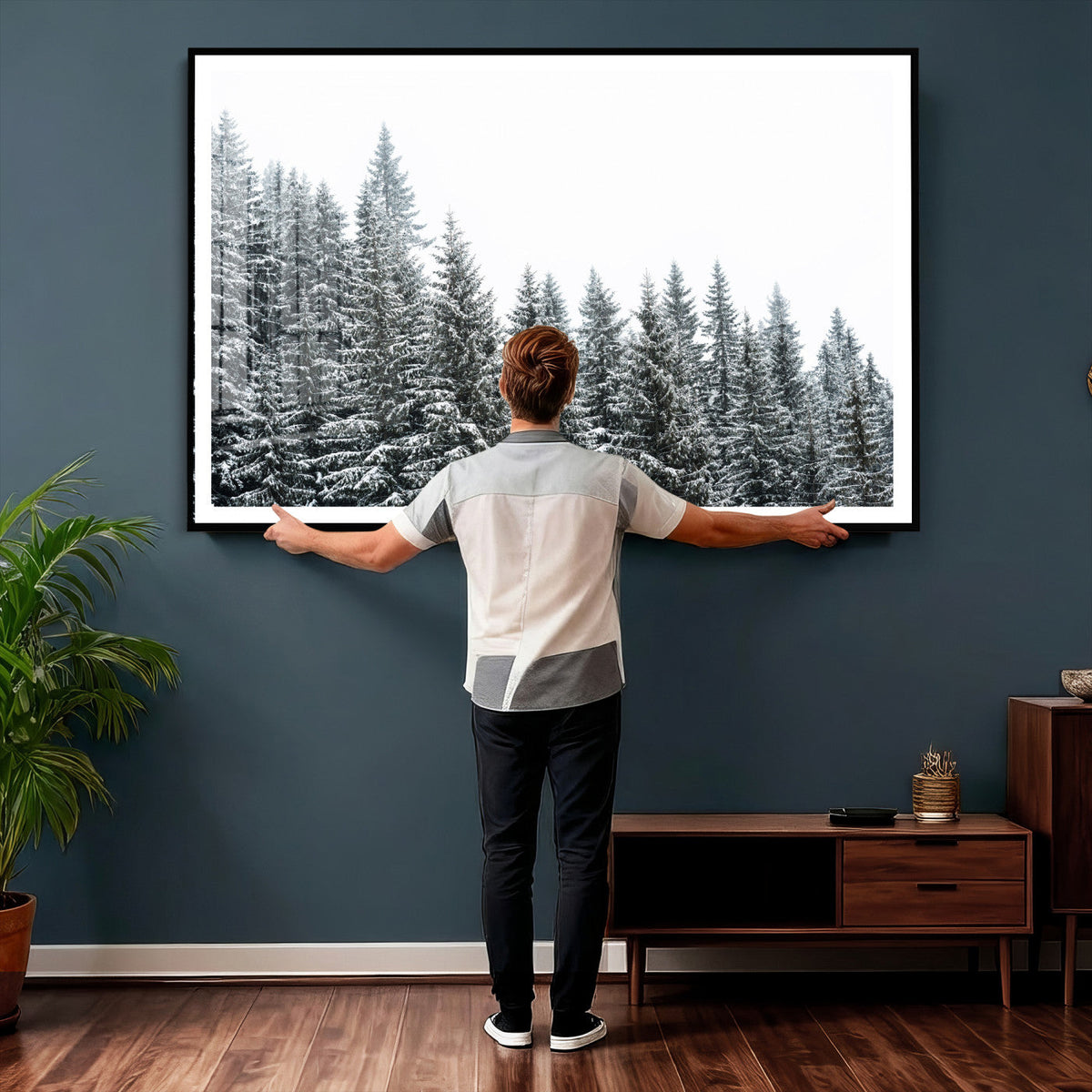 Misty Mountain Forest Canvas Print, Foggy Pine Trees Nature