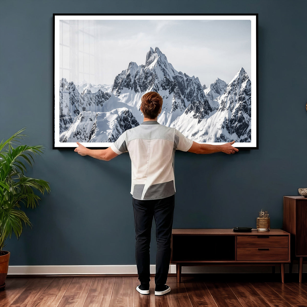Snowy Mountain Range Canvas Print, Alpine Peaks Landscape