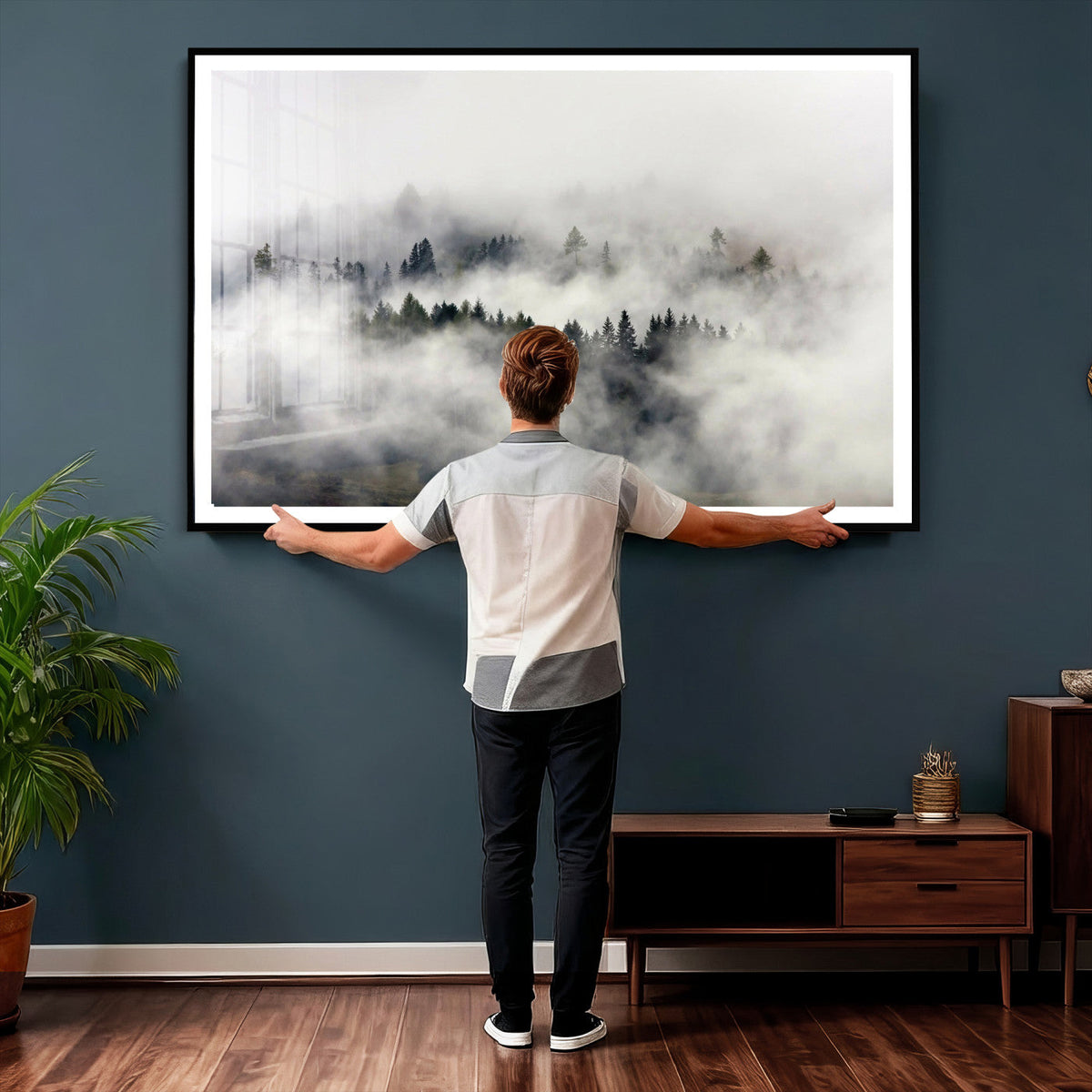 Foggy Forest Wall Art Canvas Print, Misty Pine Tree
