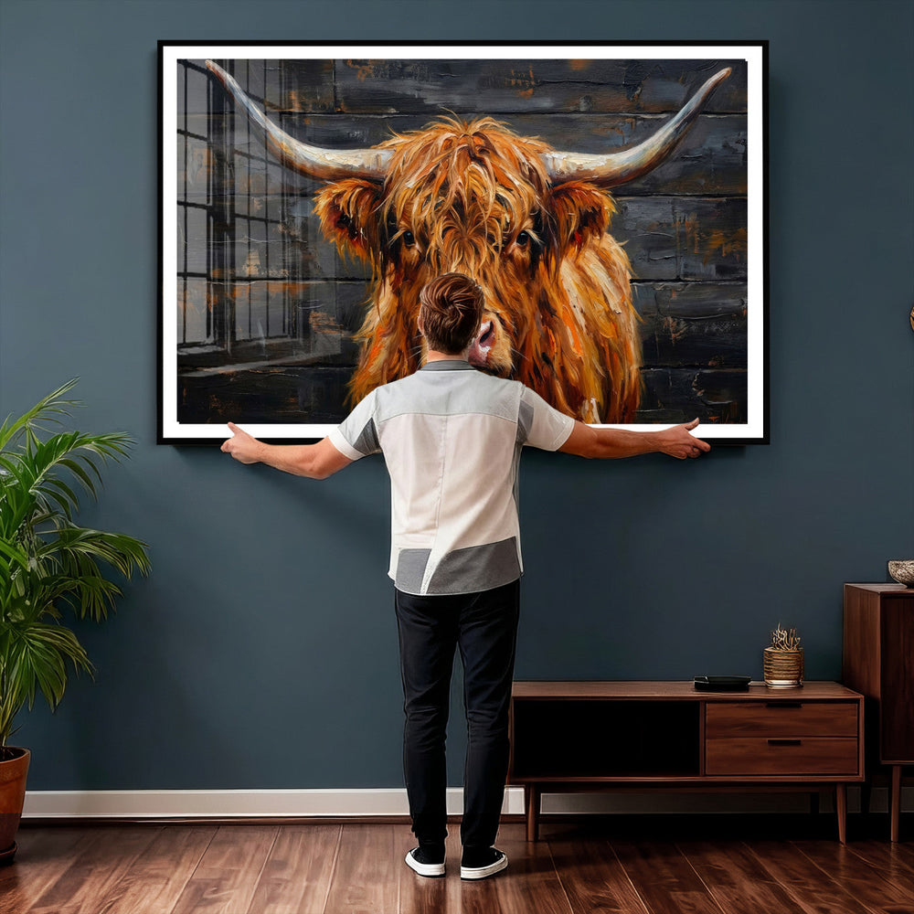Highland Cow Wall Art Canvas Print, Rustic Farm Animal