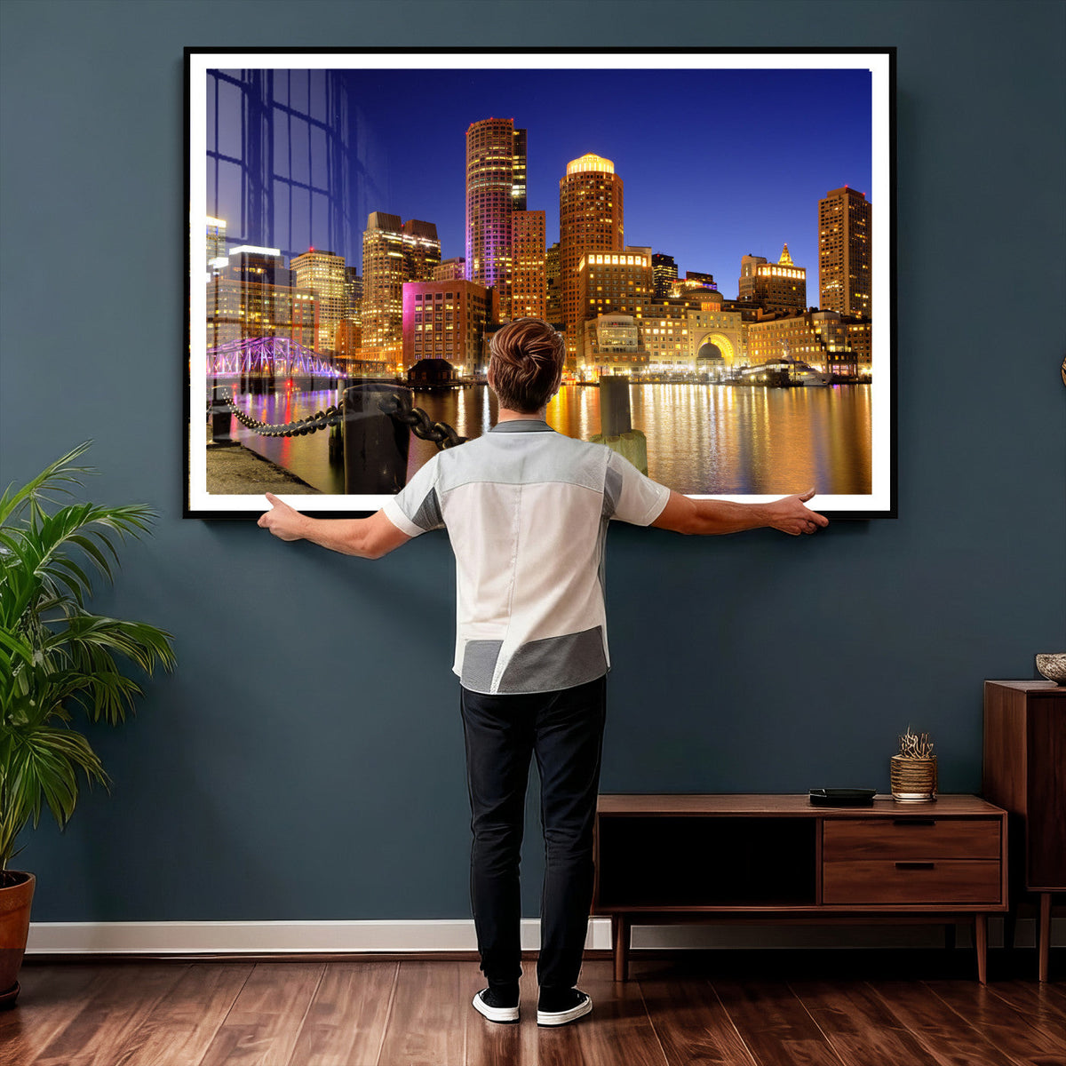 Boston Wall Art Canvas Print, Boston City Downtown Night