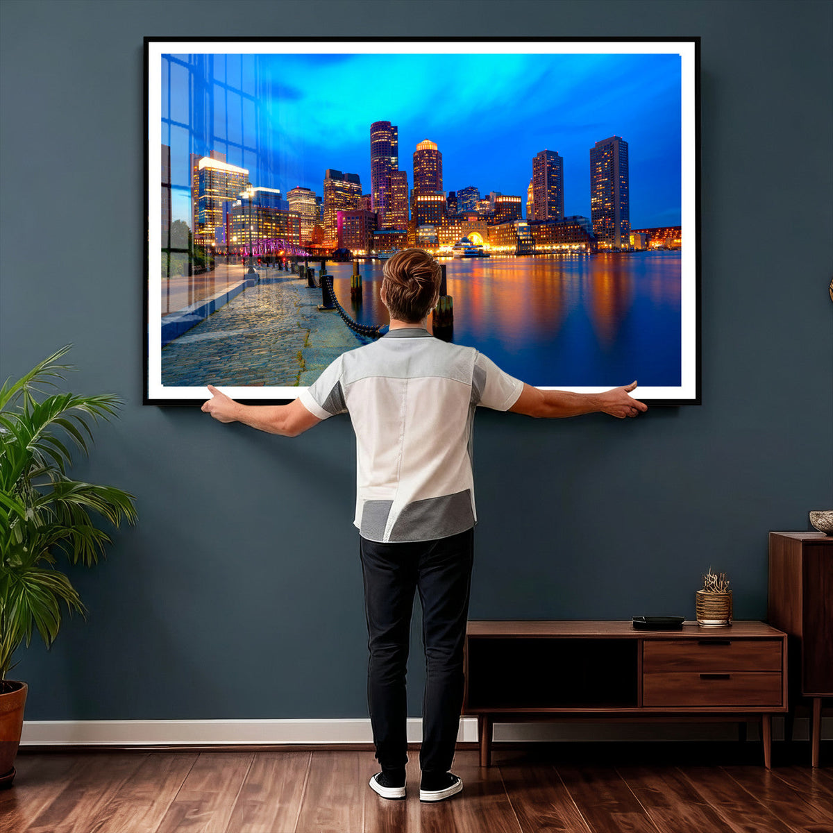 Boston Wall Art Canvas Print, Boston City Downtown Night