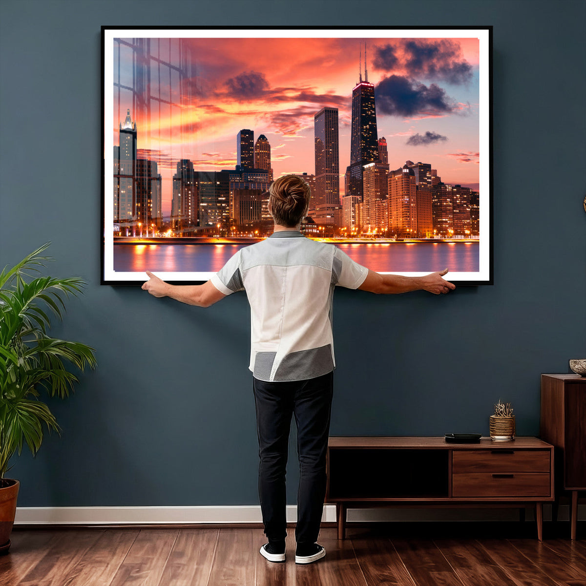 Chicago Wall Art Canvas Print - Chicago City Downtown Night