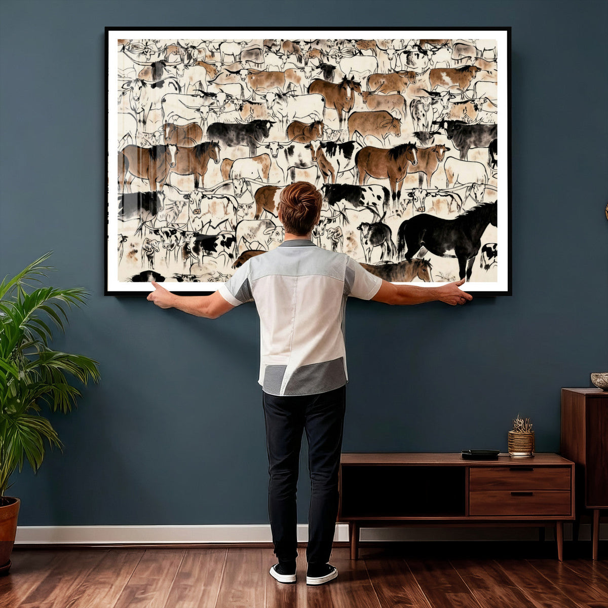 Farmhouse Animals Horse Longhorn Cow Wall Art Canvas Print -