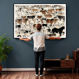 Farmhouse Animals Horse Longhorn Cow Wall Art Canvas Print -