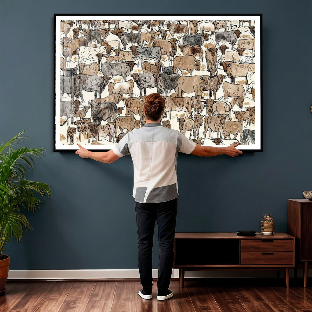 Abstract Longhorn Wall Art Canvas Print - Cow Animal Drawing