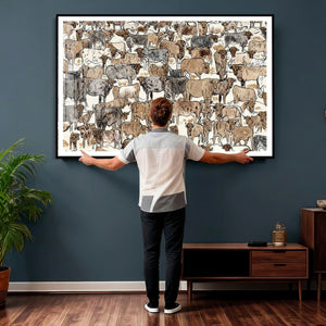 Abstract Longhorn Wall Art Canvas Print - Cow Animal Drawing