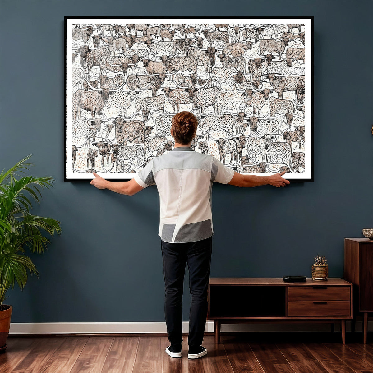 Abstract Texas Cow Wall Art Canvas Print - Farm Longhorn