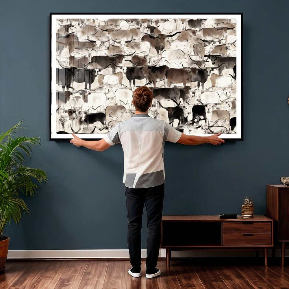 Abstract Texas Longhorn Print - Longhorn Herd Print for