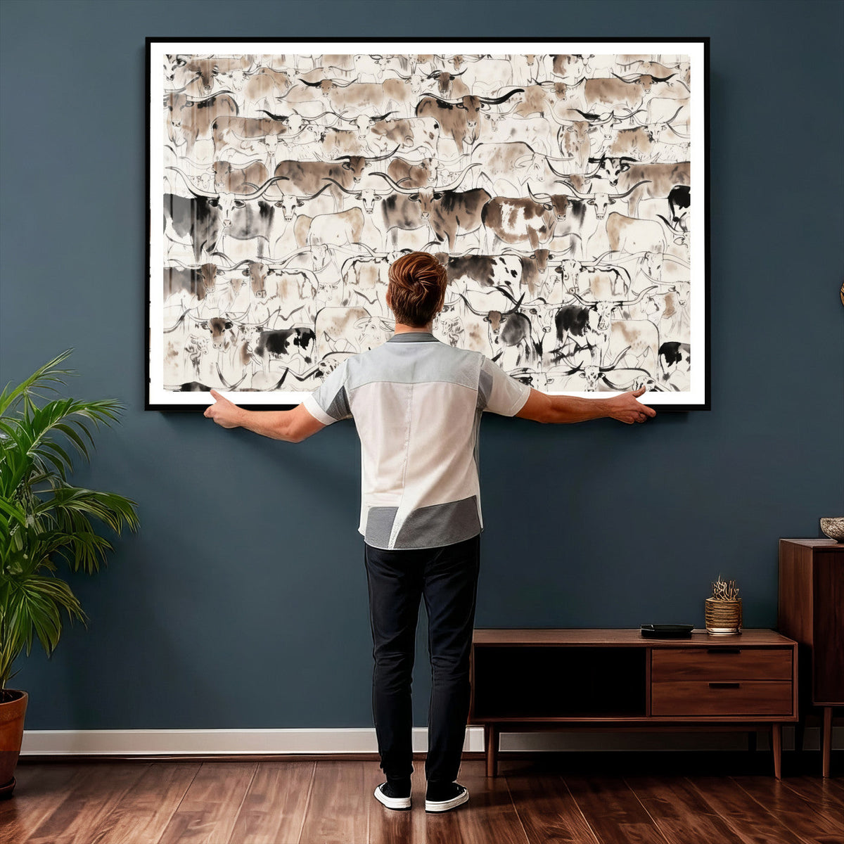 Abstract Texas Cow Canvas Print for Cabin and Western Home