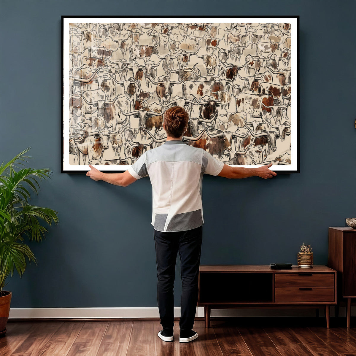 Abstract Longhorn Wall Art Canvas Print - Farm Animal