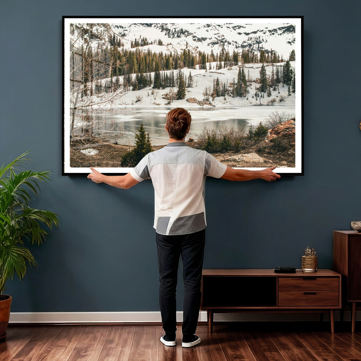 Snowy Mountain Landscape Wall Art Canvas Print, Alpine Pine