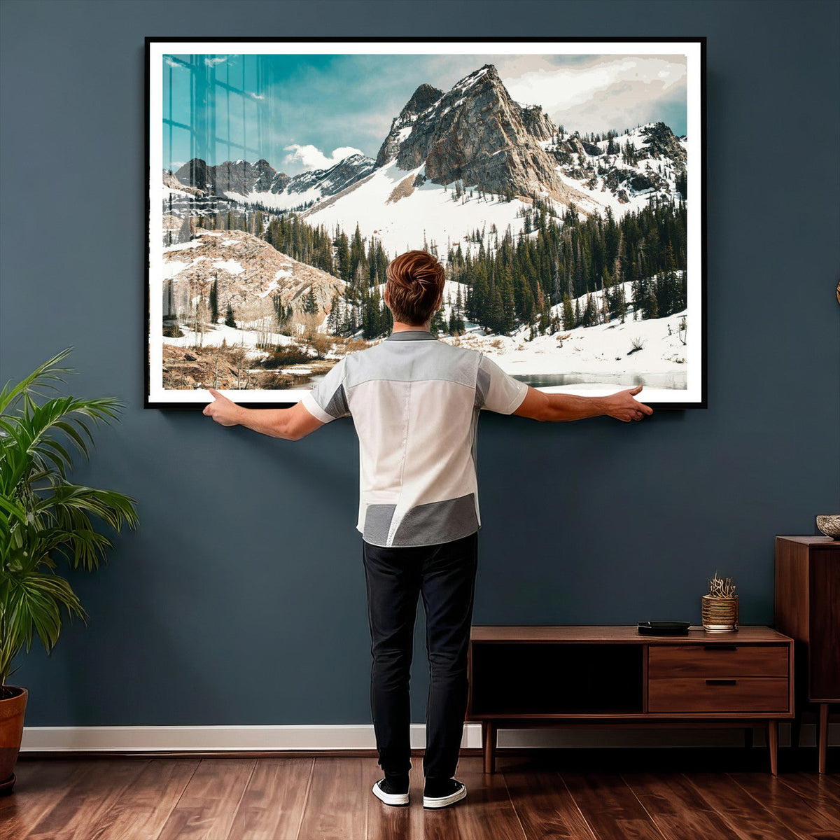 Snowy Mountain Wall Art Canvas Print, Alpine Pine Forest