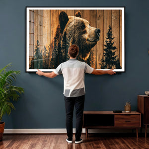 Rustic Bear Wall Art Canvas Print – Woodland Wildlife