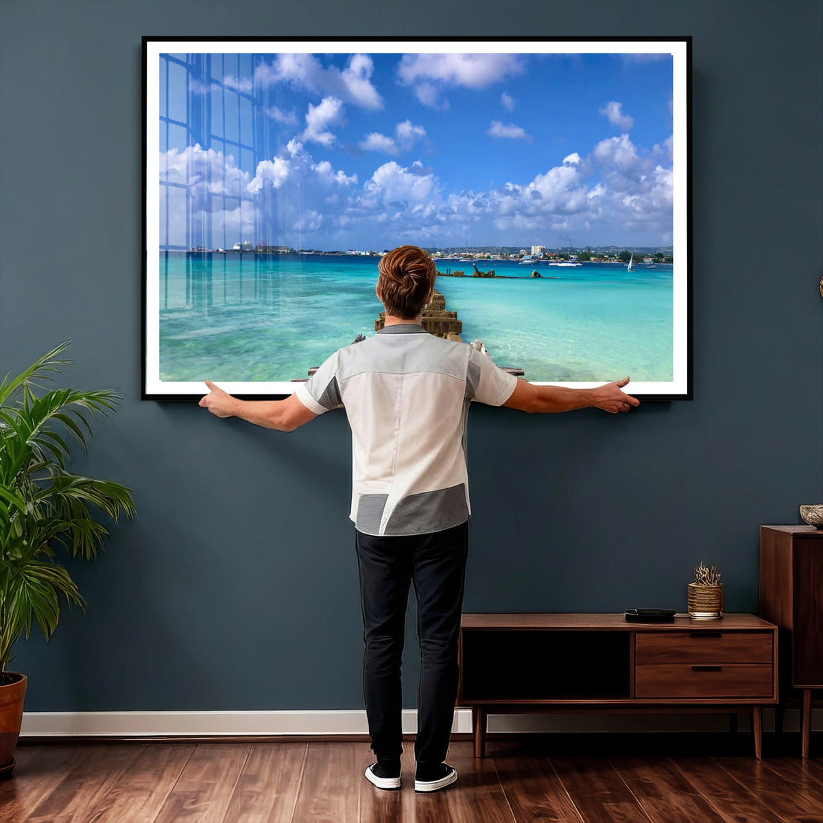 Caribbean Ocean Pier Seascape Wall Art Canvas Print,
