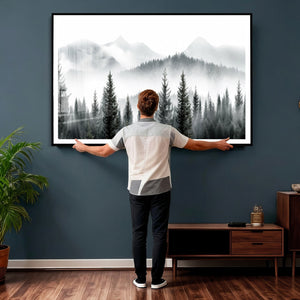 Misty Pine Forest Mountain Landscape Wall Art Canvas Print