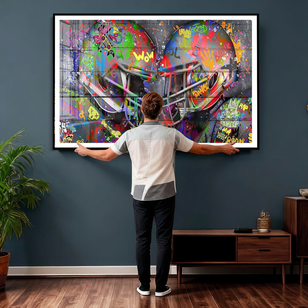 Graffiti Football Helmets Wall Art Canvas Print, Urban