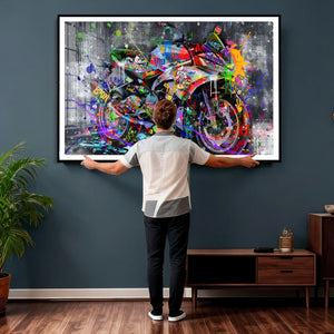 Graffiti Motorcycle Wall Art Canvas Print, Urban Street Art