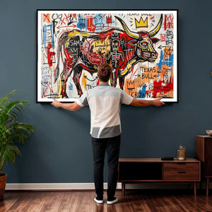 Texas Bull Wall Art Canvas Print, Abstract Graffiti Bull