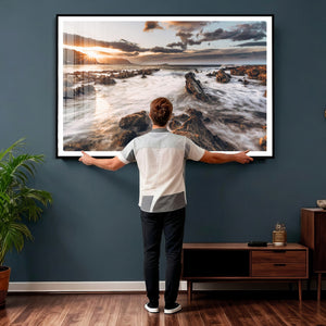 Rocky Coast Ocean Sunset Wall Art Canvas Print, Dramatic