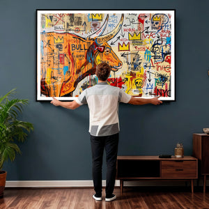Basquiat Style Bull Graffiti Wall Art Canvas Print, Street
